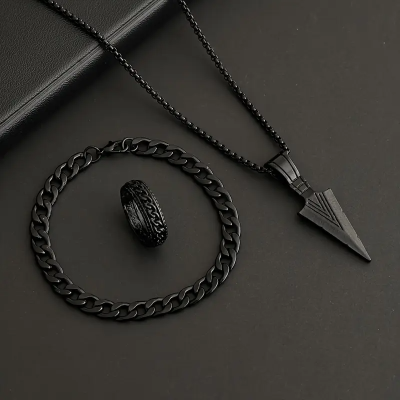 3pcs Set Street Simple Hip Hop Chain Pendant Necklace Ring, Zinc Alloy, for Men, Women, Daily and Party Occasion