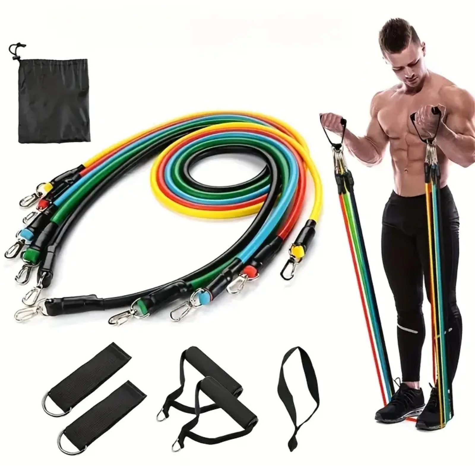 11PCS Resistance Bands Set for Home Gym Workout – Exercise Band with Door Anchor, Handles, Ankle Straps, Travel Pouch – Latex Power Bands for Men Women – 100LBS Fitness Stretch Loop Bands for Muscle Building, Yoga, Pilates, Physical Therapy, Training