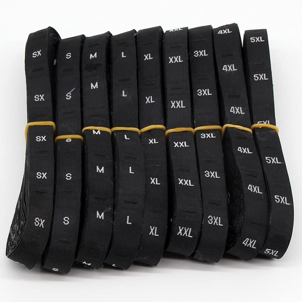 Premium Woven Size Labels for Garments | Clothing Size Tags XS–XXL | 100 Pcs