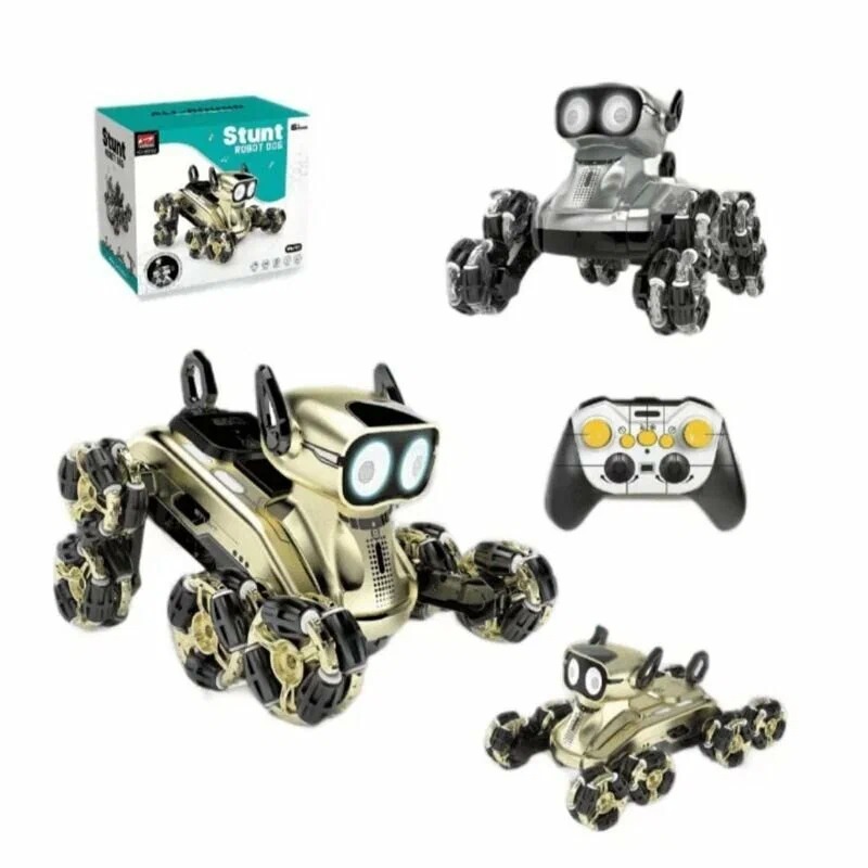 RC Stunt Robot Dog - Rechargeable Remote Control Toy | 360° Flips | Dancing | LED Lights | Best Gift for Kids & Adults (Battery Included)