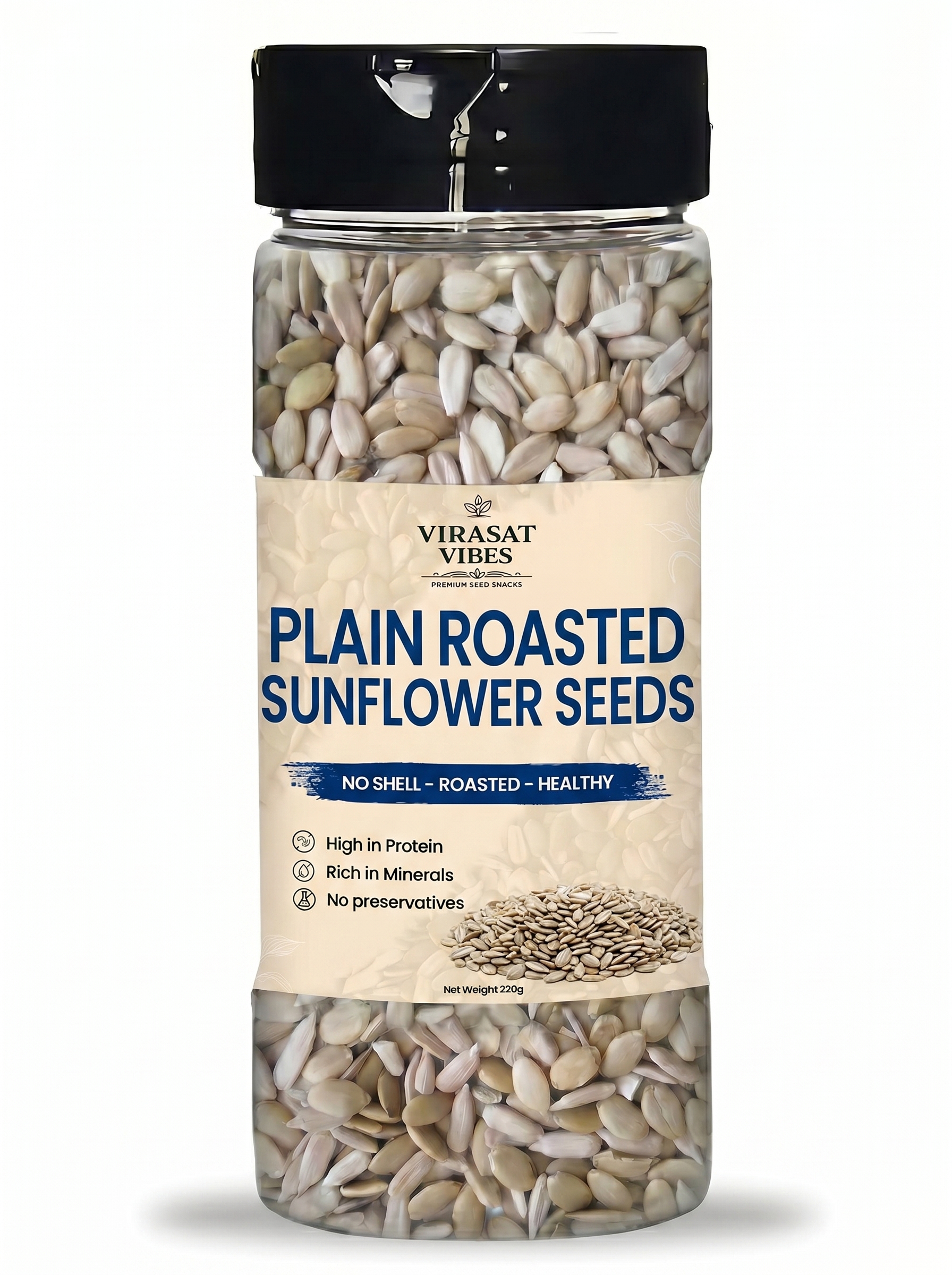 Plain Roasted Seeds Mix 220g by Virasat Vibes – Natural Pumpkin & Sunflower Pepitas, High Protein, Dietary Fiber, Keto & Vegan Healthy Snack