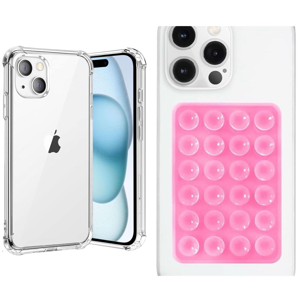 Jelly Case And Silicone Suction Pad For iP 16ProMax, 16Pro, 16, 15ProMax, 15Pro, 15, 14ProMax, 14Pro, 14, 13ProMax, 13Pro, 13, 12ProMax, 12Pro, 12, 11ProMax, 11Pro, 11, Xmax, X/XS Shock proof Jelly Case For iP And Phone Holder Premium Quailty