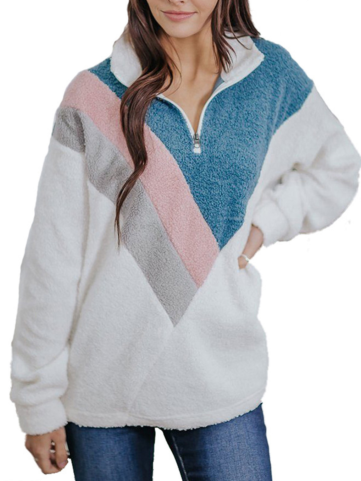 Women Fashion Long Sleeve Color Block 