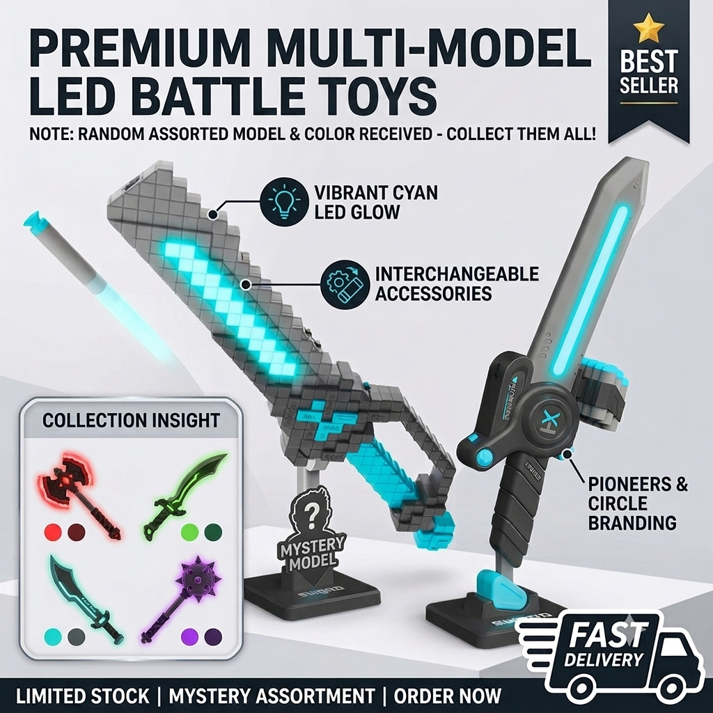 KIDDO KASTLE - 2 in 1 LED Pixel Style Sword & Soft Foam Dart Blaster Toy | Light Up Sci-Fi Toy Sword with Sound Effects & Foam Dart Launcher | Pixel Adventure Sword for Kids Age 8+ | Assorted Models & Colors