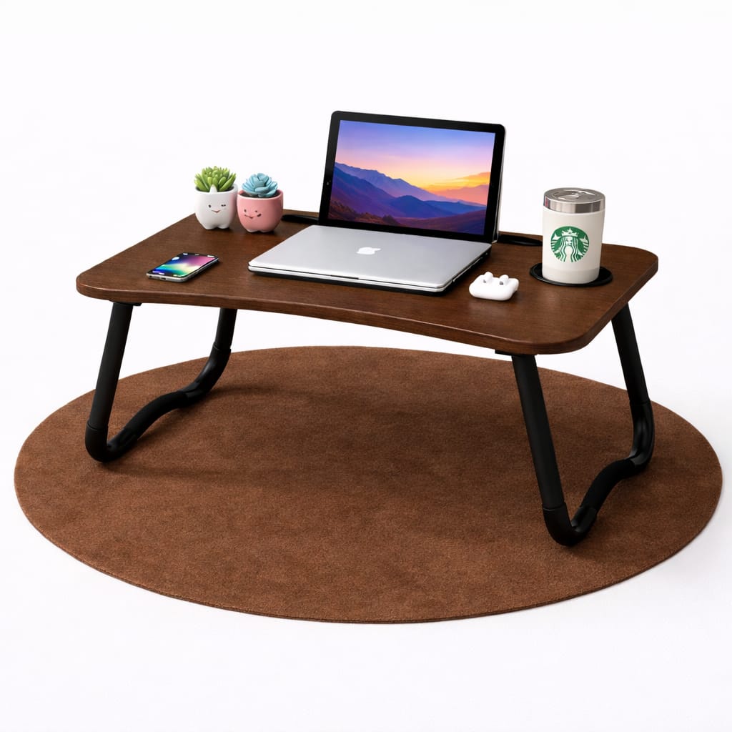 Wooden Gaming Laptop Table For Bed Foldable Stand Ergonomic Portable Drawing Notebook Reading Breakfast Serving With Inbuilt Tablet And Cup Hold Slots Couch Black Brown Beige. Floor Gaming Computer 0.75 Inches Thick Wood. High Quality Stand
