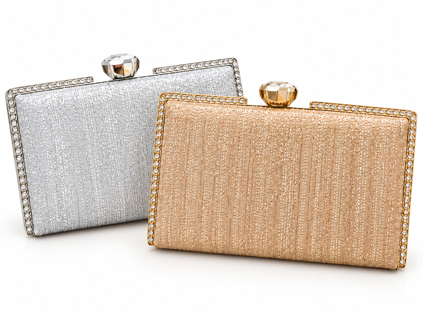 Crystal Box Clutch for Women | Silver & Gold Sparkle Evening Purse | Bridal Wedding Party Handbag with Chain | Eid, Mehndi & Formal Wear Clutch Bag
