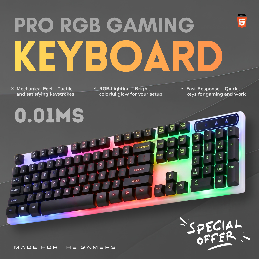Pro Wired RGB Gaming Keyboard Black & White Edition | Mechanical Touch Suspension Keys Liquid Spill Proof Keyboard with FN Multimedia Shortcuts Ergonomic Anti Slip Typing Computer Keyboard for Desktop PC Laptop Windows macOS Gamers – Al Madina Store.pk
