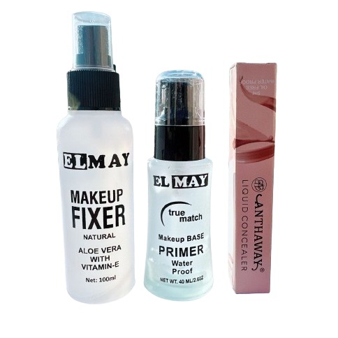 3PCS Makeup Deal - ELMAY Makeup Fixer (100ml) + ELMAY Makeup Base Primer (40ml) + ANTHAWAY Liquid Concelaer (15ml)