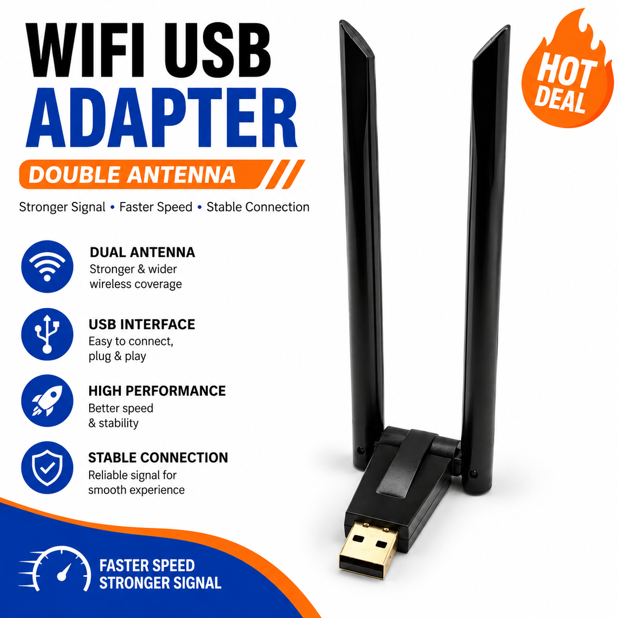 300Mbps USB WiFi Adapter Dual Antenna Wireless Network Adapter for PC Laptop Desktop Plug & Play High Speed Internet Receiver