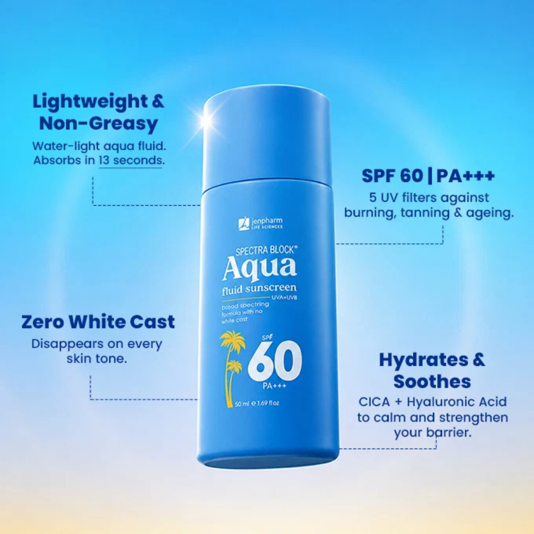 Jenpharm Spectra Block Aqua Fluid Sunscreen SPF 60 PA+++ 50ml | For Men & Women | For All skin Types