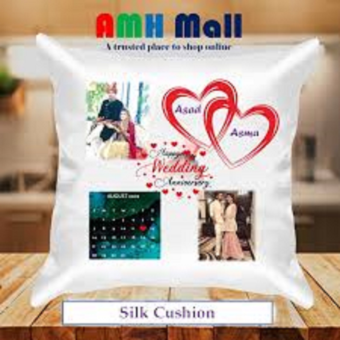 Wedding Printed Customized Cushion Personalized Pillow in Silk Daraz.pk