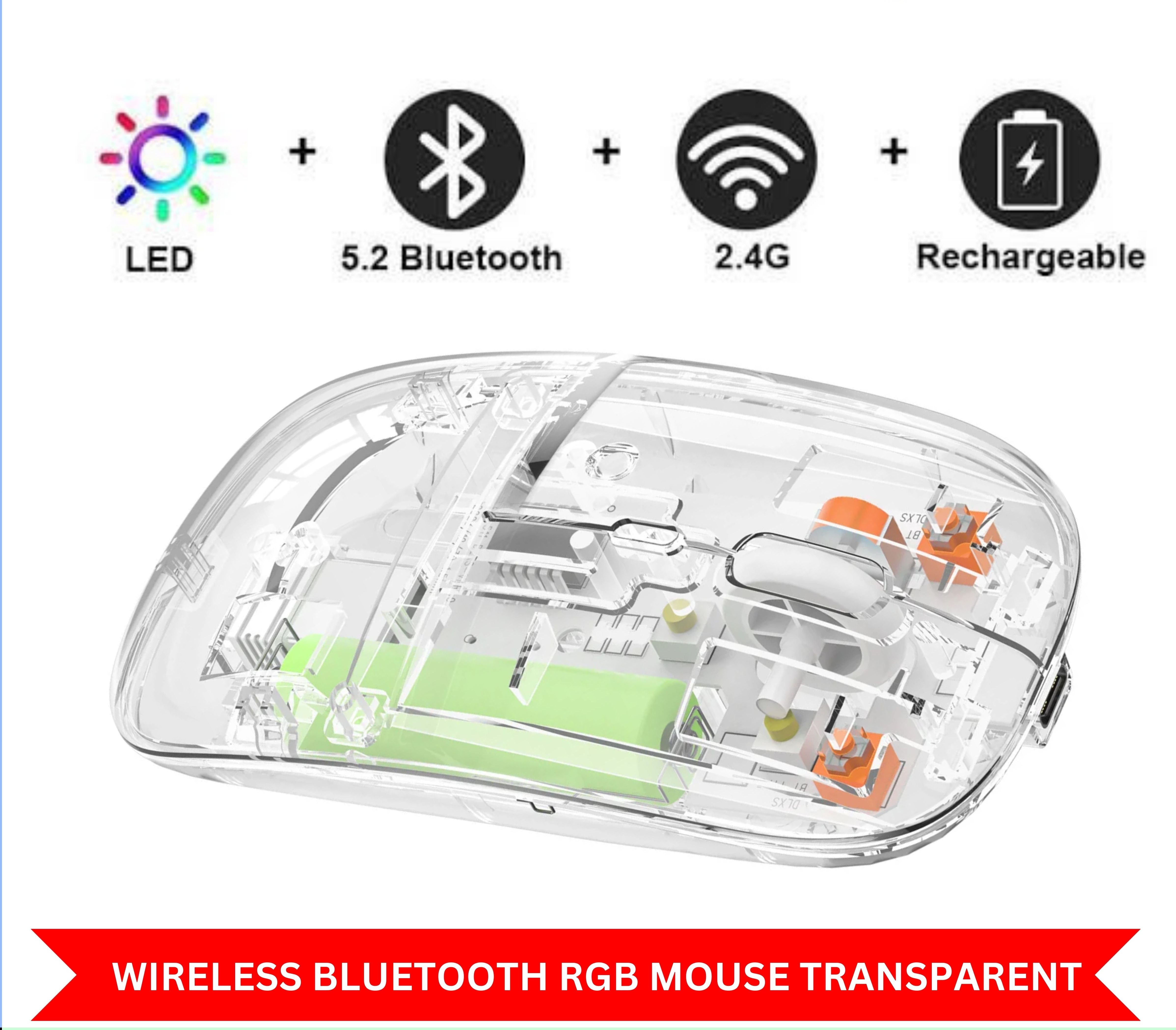 Rechargeable - Wireless Mouse Ultra Slim Gaming Mouse RGB Dual Mode 5.1 Bluetooth Mouse Rechargeable Battery Gaming RGB USB Wireless Optical Mouse With Silent Clicks Black 2.4G Backlit Mice - Plug and Play For Laptop, PC, Computer, Smart TV