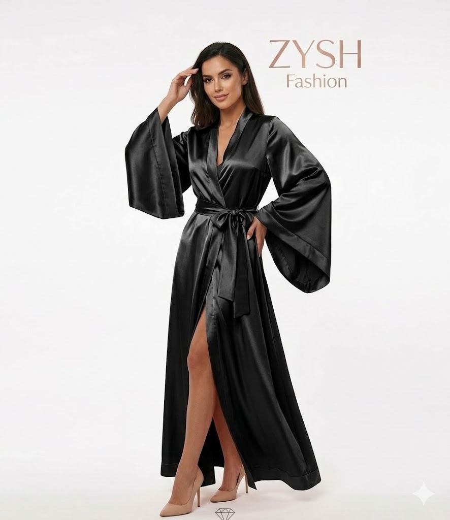 Satin Silk 52 inches long Night Dress Gown with Wide Sleeves for Girls