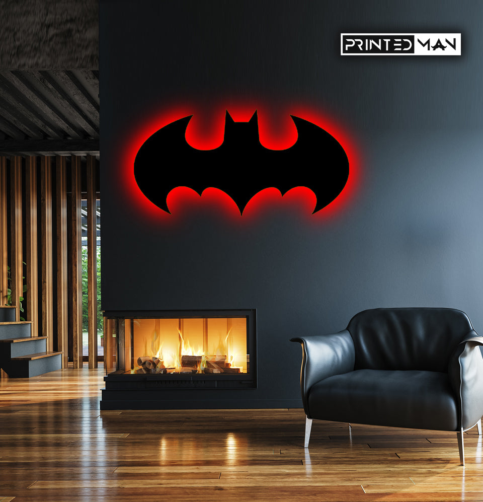 ZF Wooden Batman LED Wall Lamp, Comic Lover, Bat Cave, Night Lamp, for Gift, Kids Room, Gaming Setup, Gaming Room, Man Cave,Led Lamp,Trendy Decore
