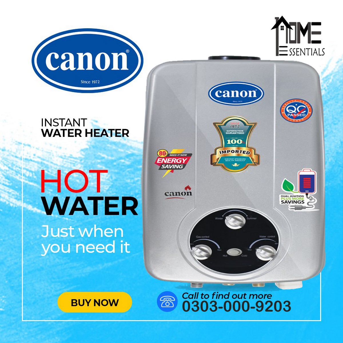 CANON Instant Gas LPG Water Heater Geyser 16-DD,18-DD, 20-DD ( official  CANON )