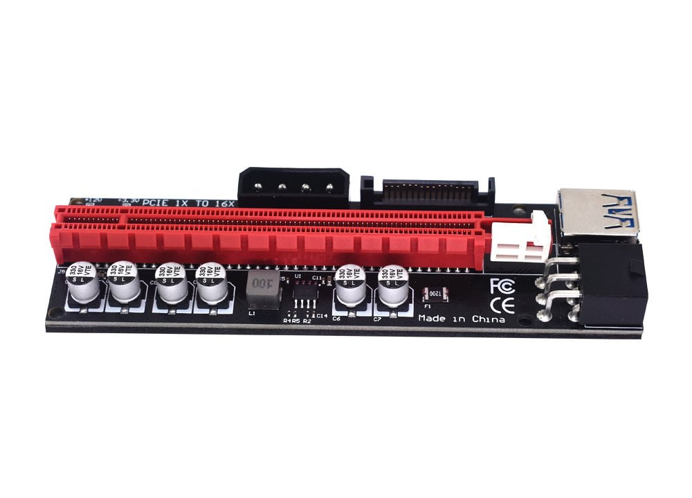 009s Plus Riser Card PCI-E 1x 16x PCIE Graphic Card With 3 power options 6Pin + 4Pin + SATA Power
