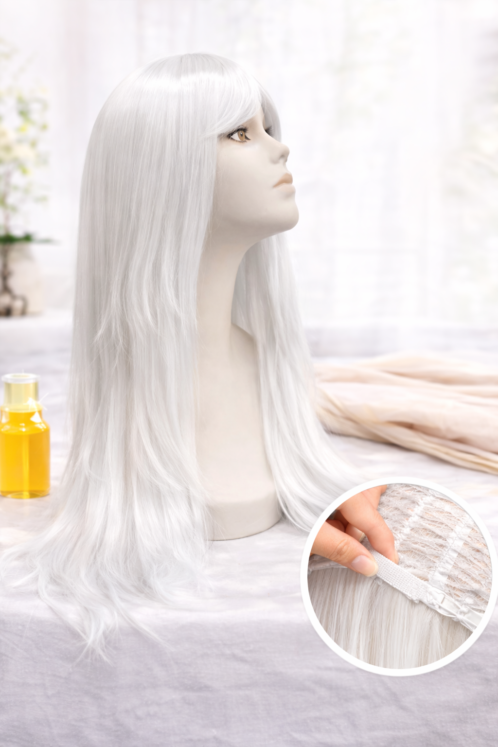 Long Straight Hair Wig for Women – Natural Looking Synthetic Wig Black White Blonde – Adjustable Cap Soft Silky Party Cosplay Daily Use