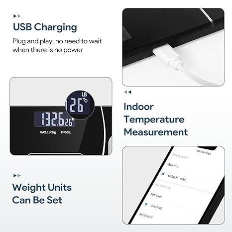 Smart Digital Body Weight Scale 180KG Bluetooth Electronic Weighing Scale with App Sync for Household Use - Accurate Body Fat & BMI Measurement, Bathroom Balance Scale