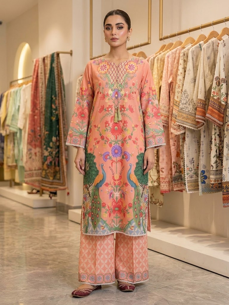 Women's 2 Piece Stitched Printed Co-Ord Set - Long Shirt & Wide Leg Trouser