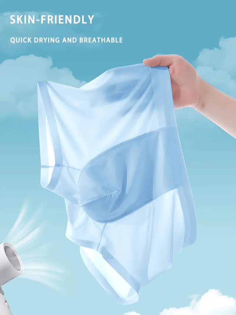 Men'S Ice Sliky Fiber Fabric Boxer Briefs - Breathable, Soft & Light Beige-Friendly, Solid Color (Light Blue, White, Mint Green, Navy Blue), Comfortable Underwear|Minimalist Design|Stretchable Fabric
