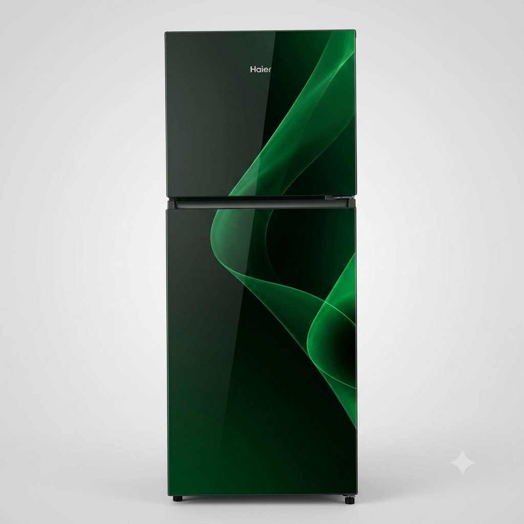 Haier HRF-458IPGA1 Glass Green Inverter Refrigerator | 16 Cubic Feet Double Door Fridge | HCS Humidity Control | A.SPE Sterilization | Energy Efficient Cooling | Glass Door Refrigerator