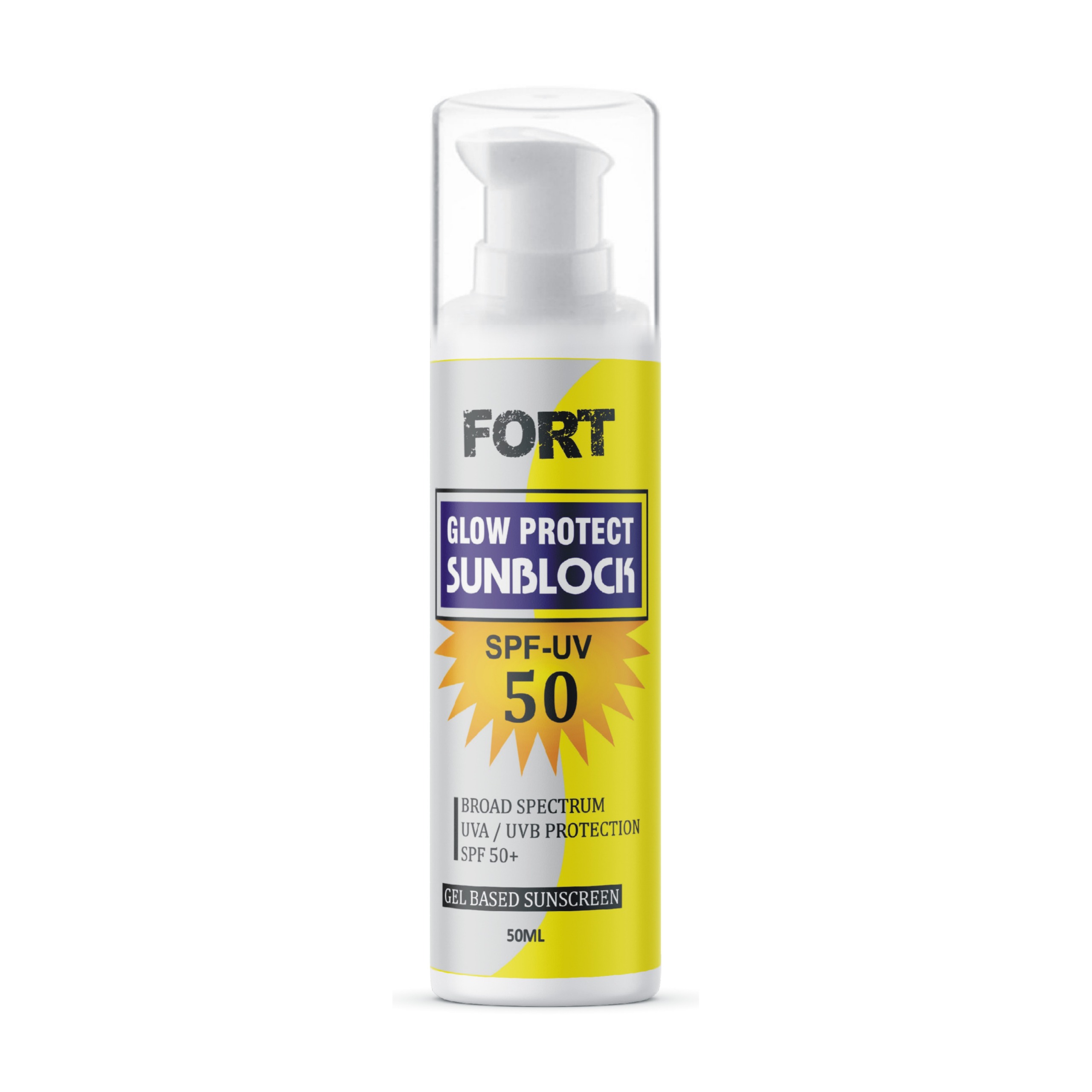 FORT Glow Protect SPF50+ Gel Sunblock | Broad Spectrum - UVA/UVB Protection - 50ml