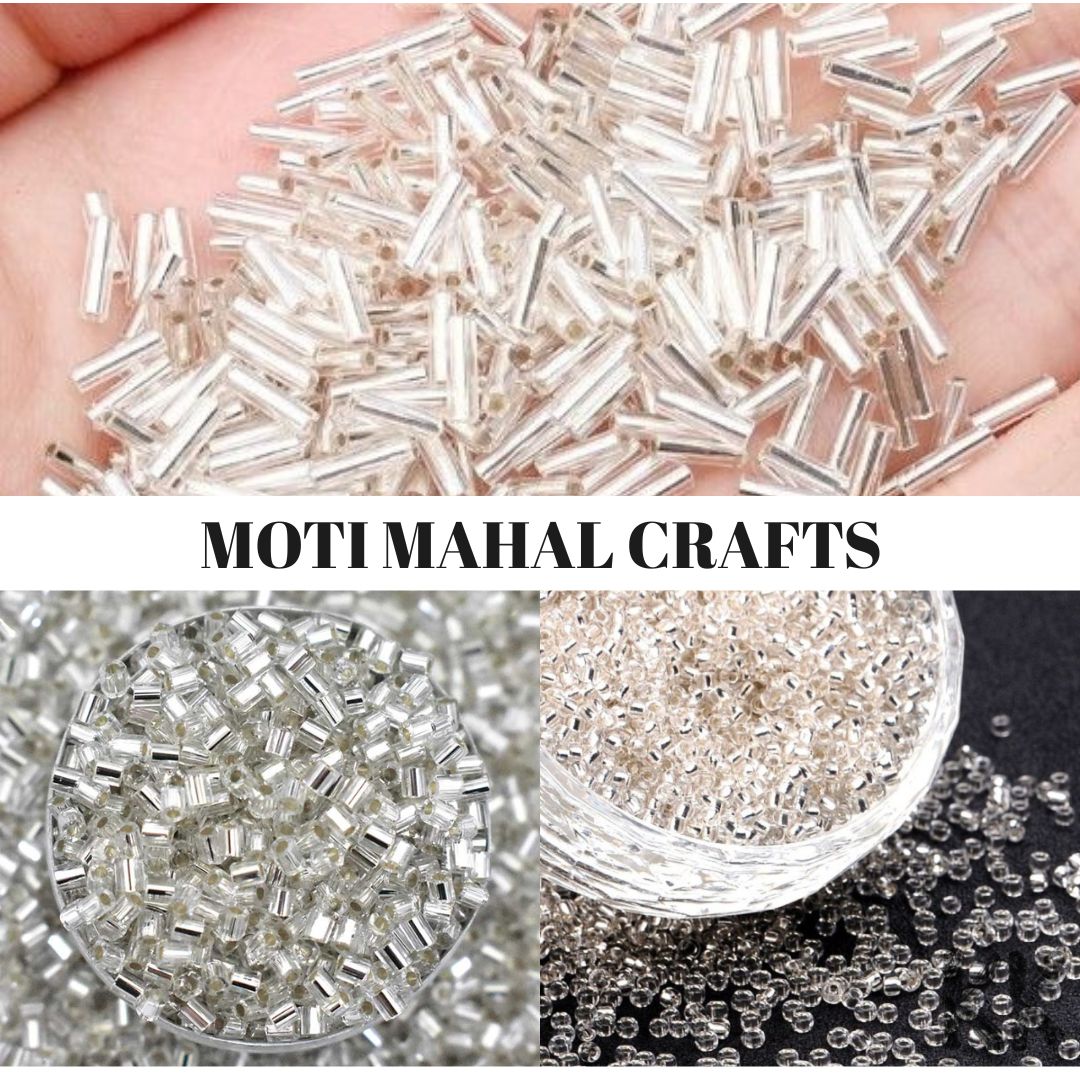 Pack of 3 Tola Glass Beads (1 Tola Each) – Pony, Cut & Pipe Beads Silver Finish | Various Colors | DIY Jewelry & Embroidery Crafts