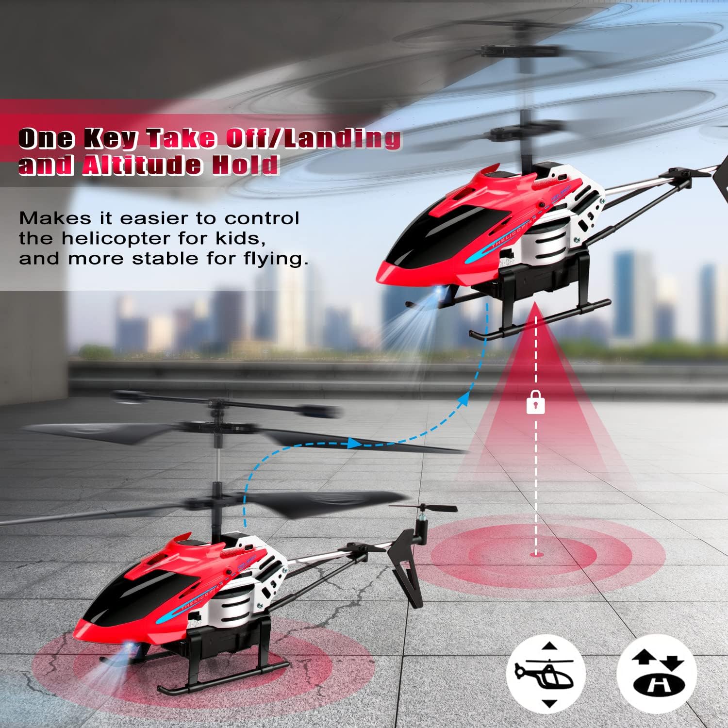 RC Helicopters - Remote Control Helicopter Toys: One-Key Takeoff/Landing, Auto Altitude Hold, LED Light & 3.5CH Gyro Stabilizer, Toys Remote Control Rechargeable Helicopter Two Channel,,Flying helicopter with USB Charging Cable Toy for kids