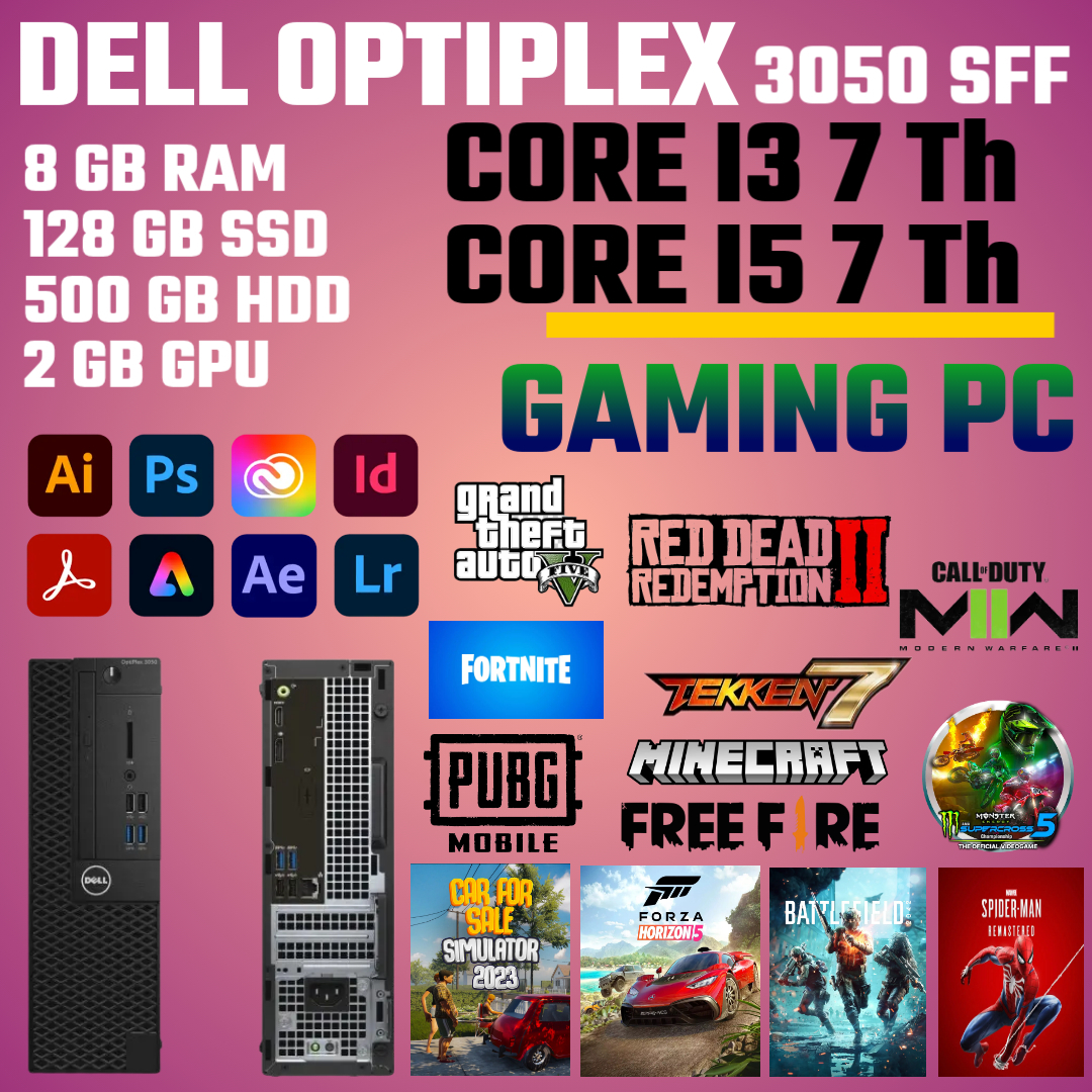 DE!! OPTPLEX 3050SFF CORE I5 7th, 8GB DDR4 RAM, 128GB SSD, 500GB HDD, 2GB GRAPHIC CARD, BEST FOR GAMING AND GRAPHIC WORK