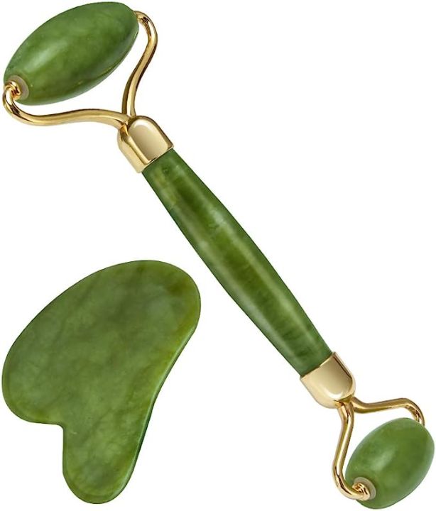 Jade Roller and Gua Sha Set, Beyond Jade Face Roller - Face Massager, Facial Roller for Skin, Eyes, Neck - Noiseless Design - Facial Roller and Massager for Slimming & Sculpting - Reduces Wrinkles & Eye Puffiness, Essential Skin Care Tool