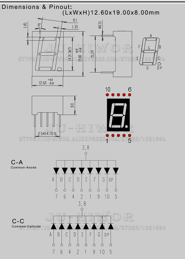 LD-5161AS Red Display 7 Segment BCD Display 0.5″ Common Cathode 7 ...