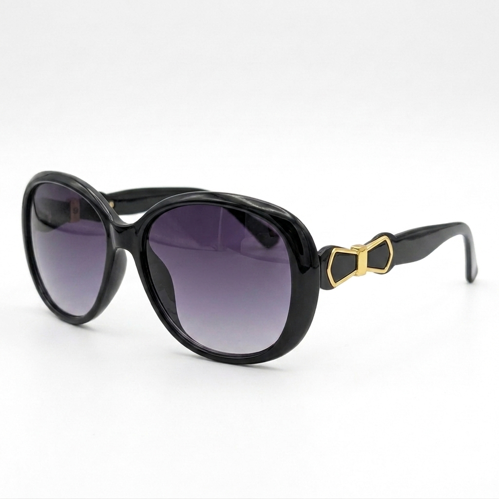 Bestwear.pk Luxury Oversized Sunglasses for Women - Stylish Black Round Frame Eyewear with Gold - UV400 Protection Gradient Purple Lens Sun Glasses for Girls - Oval Shape Eyeglasses Shades for Ladies