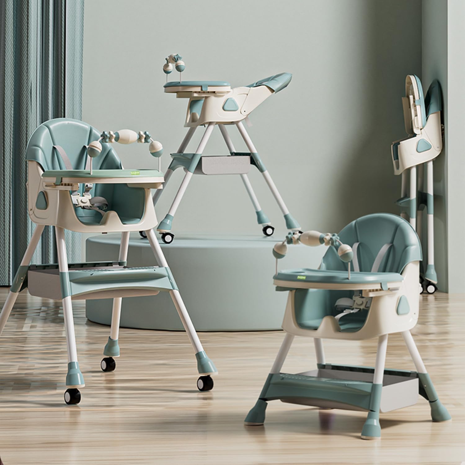 Kidilo 4 in 1 Highchair, Foldable, Double Tray, Adjustable Height