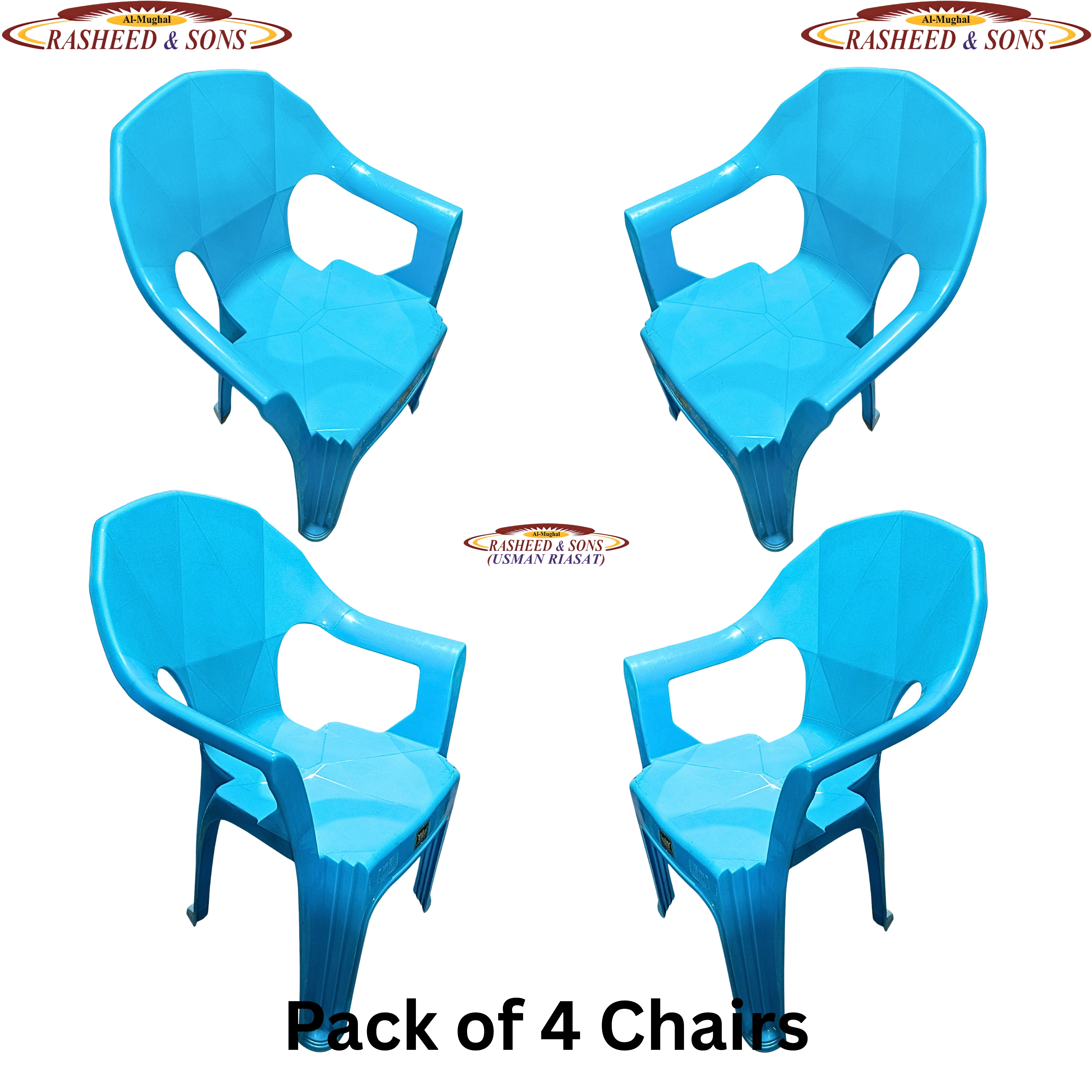 100% Pure Plastic Diamond Chair Set – Garden Patio Balcony Arm Chair – Rasheed & Sons Modern Plastic Chairs – Pack of 1, 2, 4, 6 with Fixed Table or Folding Tabl