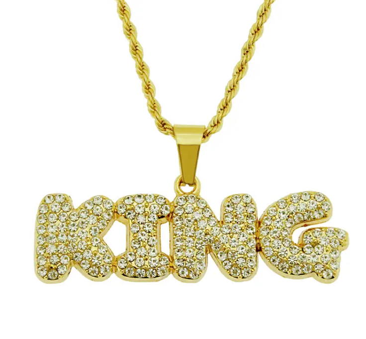 Hip Hop Men And Women Artificial Diamond Inlaid Letters  Personality Pendant Necklace For Man