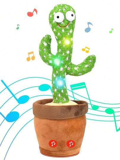 Dancing Cactus Talking Toy Kids Children Plush Electronic Toys Baby Singing Wriggle Voice Recording Repeats What You Say LED Lights Toddler Educational Funny Gift
