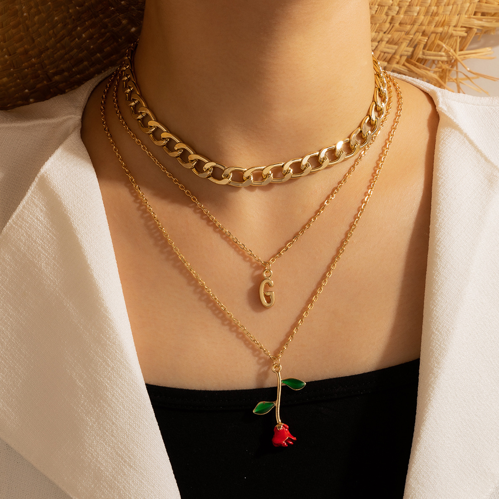 Women Necklace Thick Chain Multilayer 