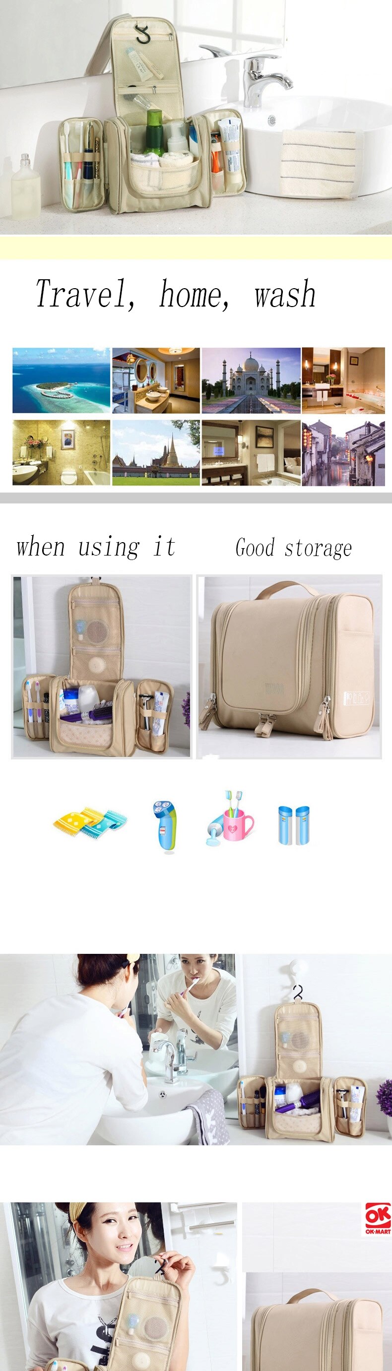 Travel Portable Cosmetic Bag 6 Color Hang Hook Folding Wash Make-Up Organizer Neceser Makeup Pouch For Women Beauty Toilet Bag