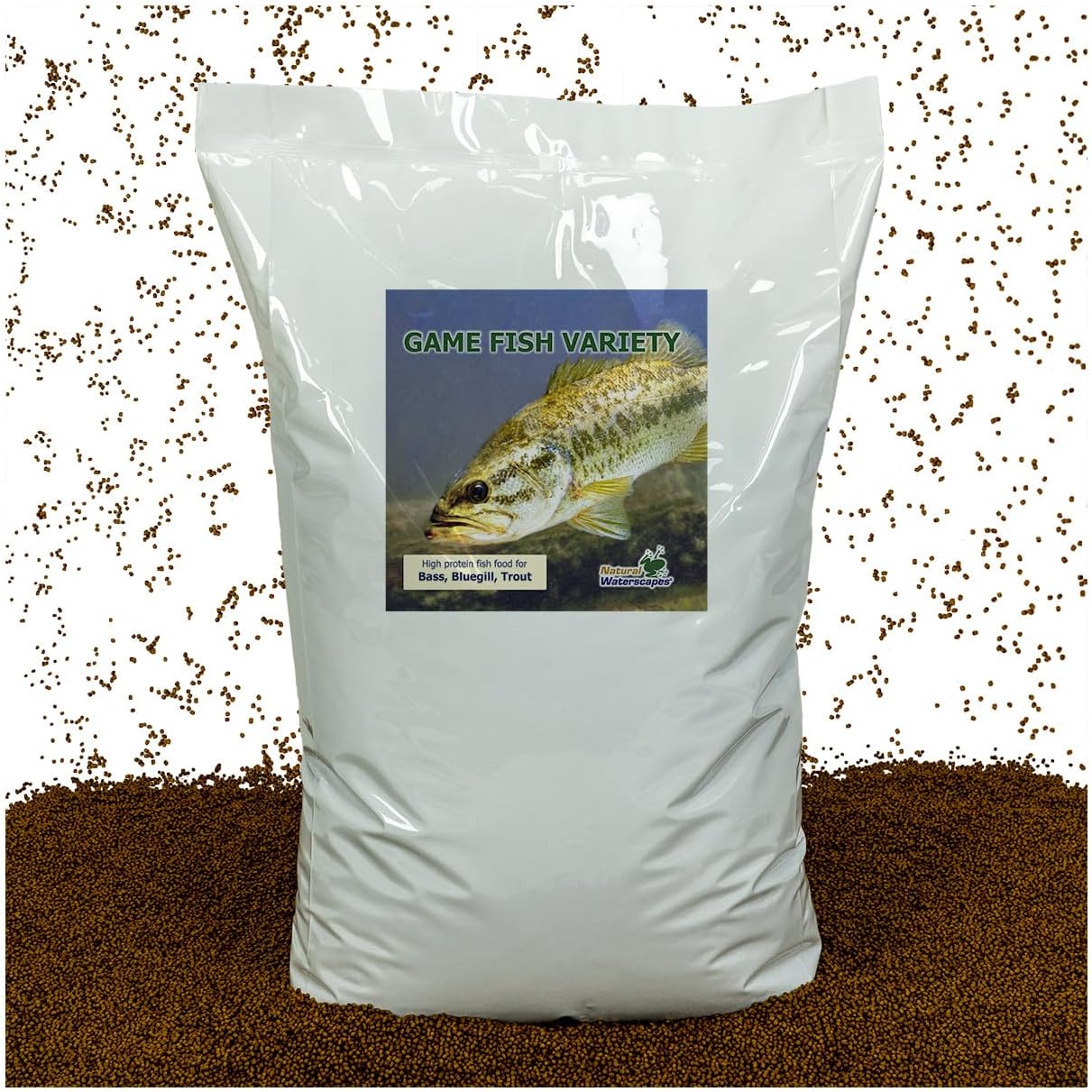 Natural Waterscapes Game Fish Food Variety | Pond and Lake Fish Food | 2 lb Bag | Feed to Bass, Bluegill, Trout, Catfish, tilapia | Floating