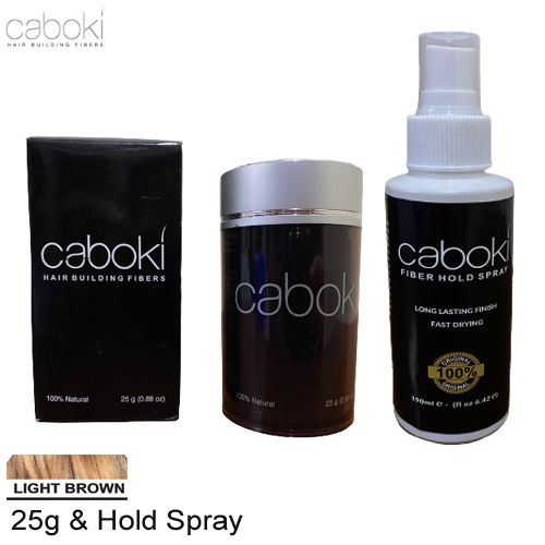 Caboki Hair Fiber 25g Light Brown + Caboki Fiber Hold Spray 190ml