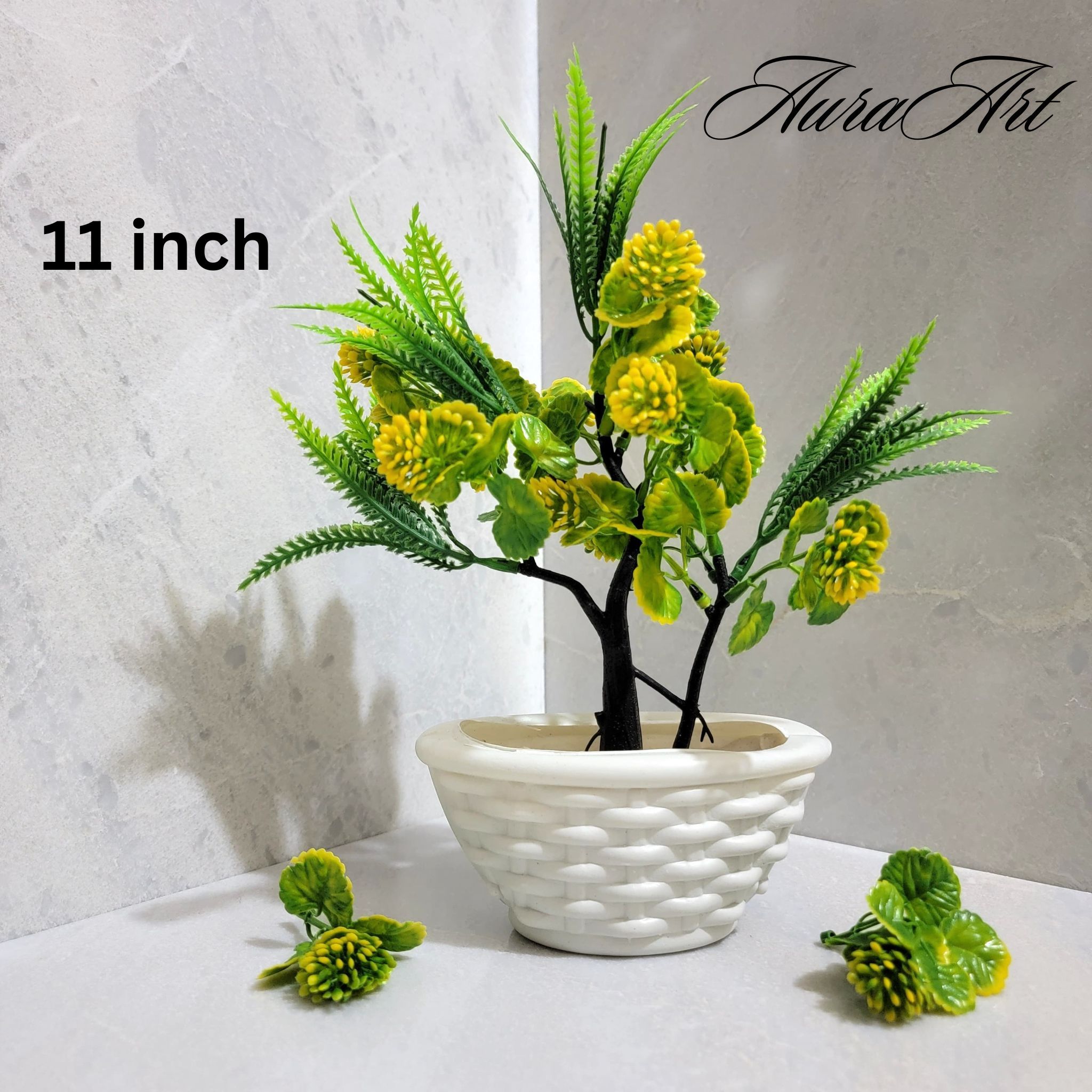 11 Inch Artificial Plant with White Pot - Table Top Decoration for Home, Office, and Room