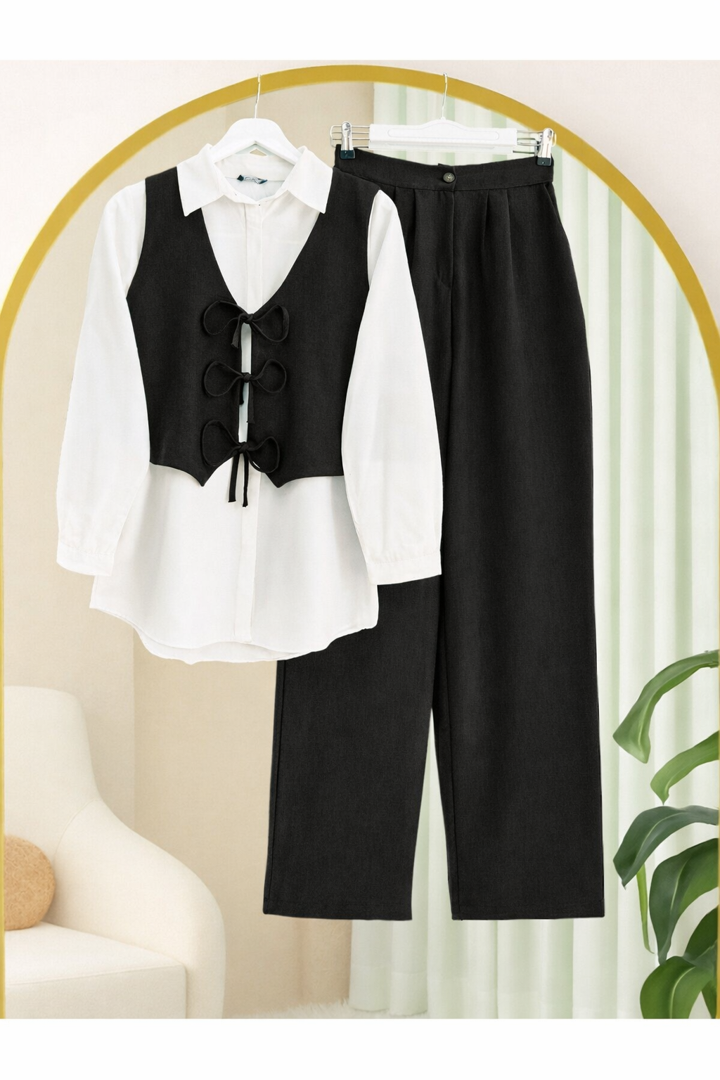 Chic Bow-Tie Vest & Wide-Leg Pants Co-Ord Set for Effortless Summer Style for Girls