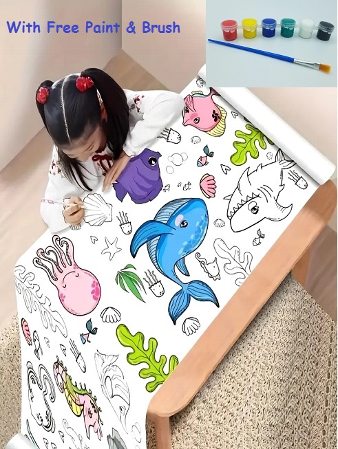 Drawing & Coloring Paper Roll/Easel for Kids with Free Paints & Paint Brush