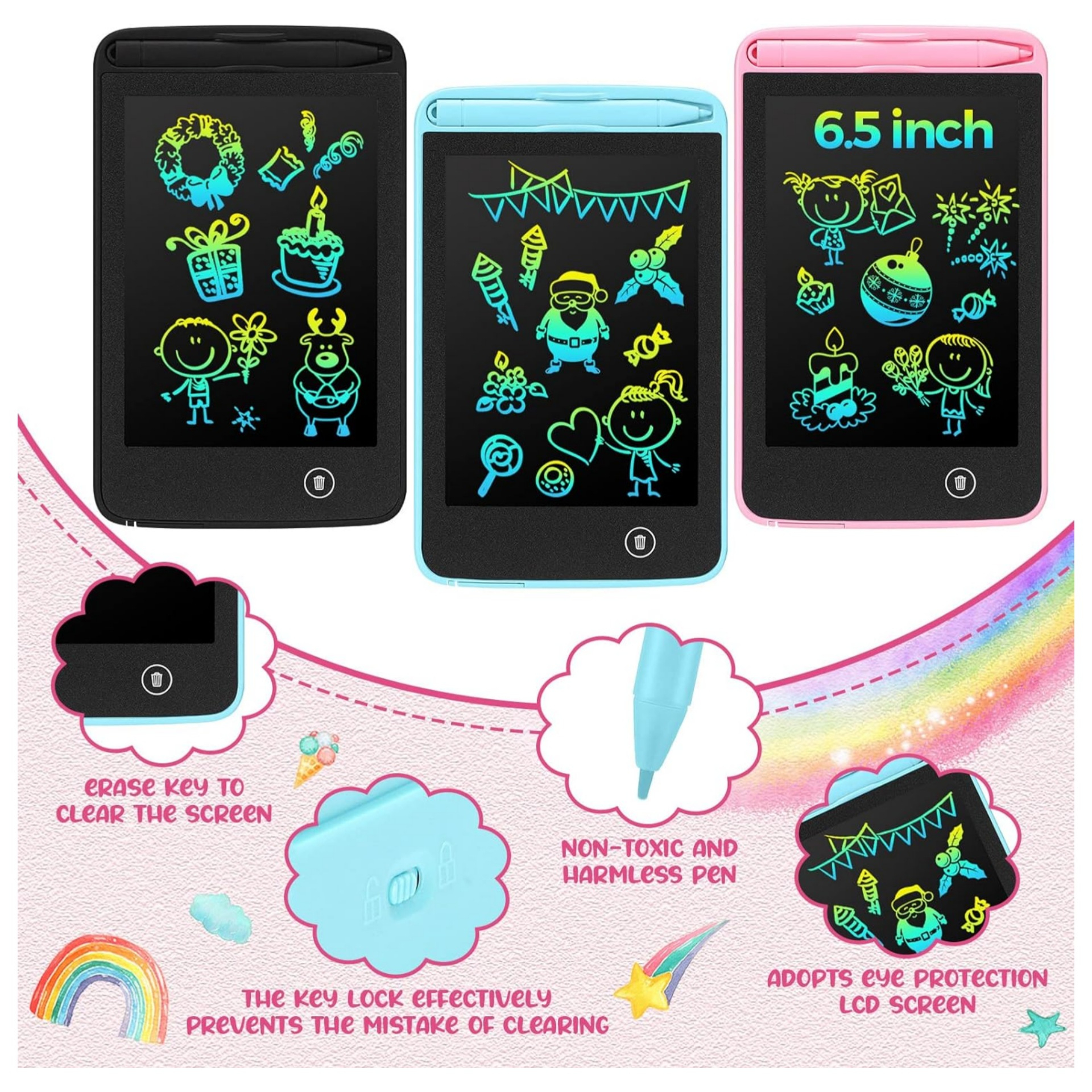 Best Selling LCD Writing Tablet For Kids 6.5 Inch- LCD Writing Tablet With Pen- 6.5 Inch Writing Lcd Tablet For Kids & Adults- Erasable Digital Drawing Pad- Best Gift For Children Educational Learning Toy- Multicolor Display Of 6.5 Inch LCD Drawing Pad