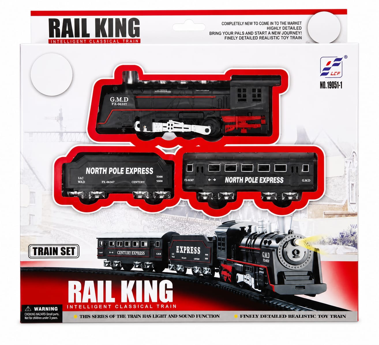 Rail King Classic Train Toy Set with Light & Sound, Battery Operated, Educational Play Vehicles for Kids