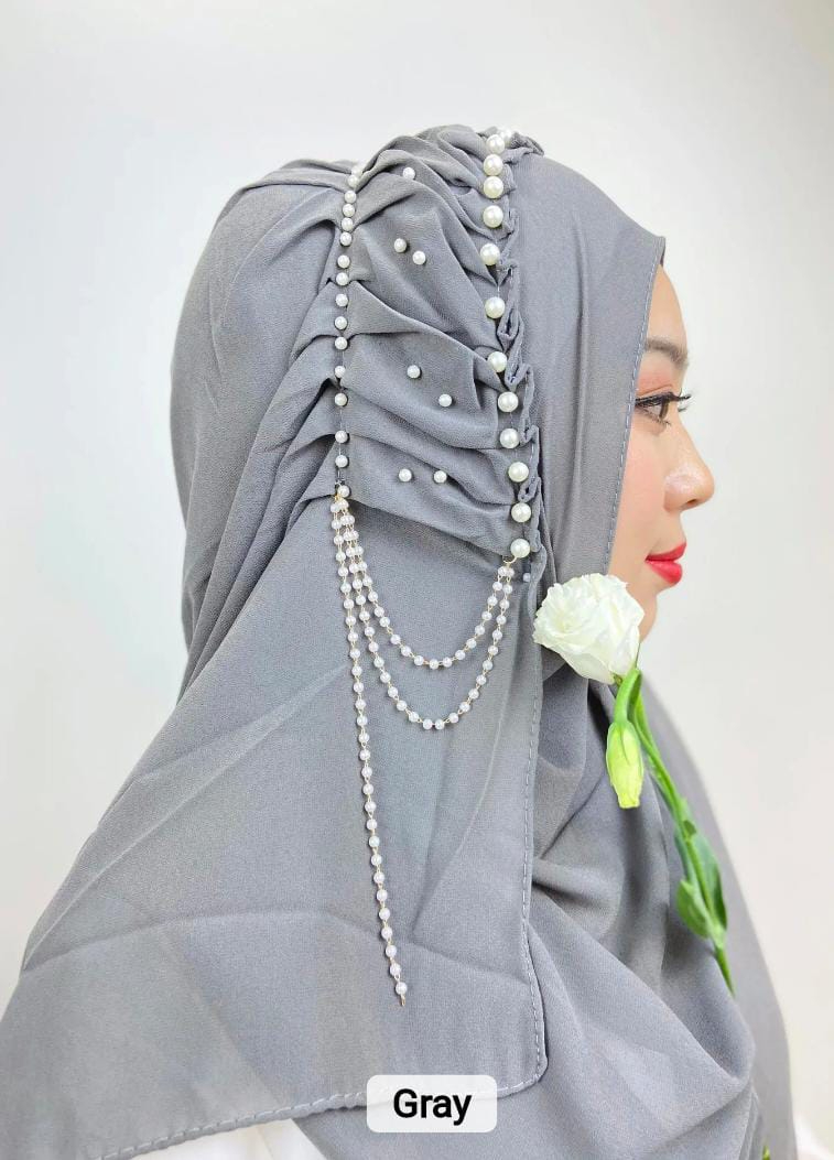Fancy Hijabs Beaded Tassel Hijab For Girls Solid Color Arab Women Shiny Soft Easy to Wear Turkish Head Wrap Scarf