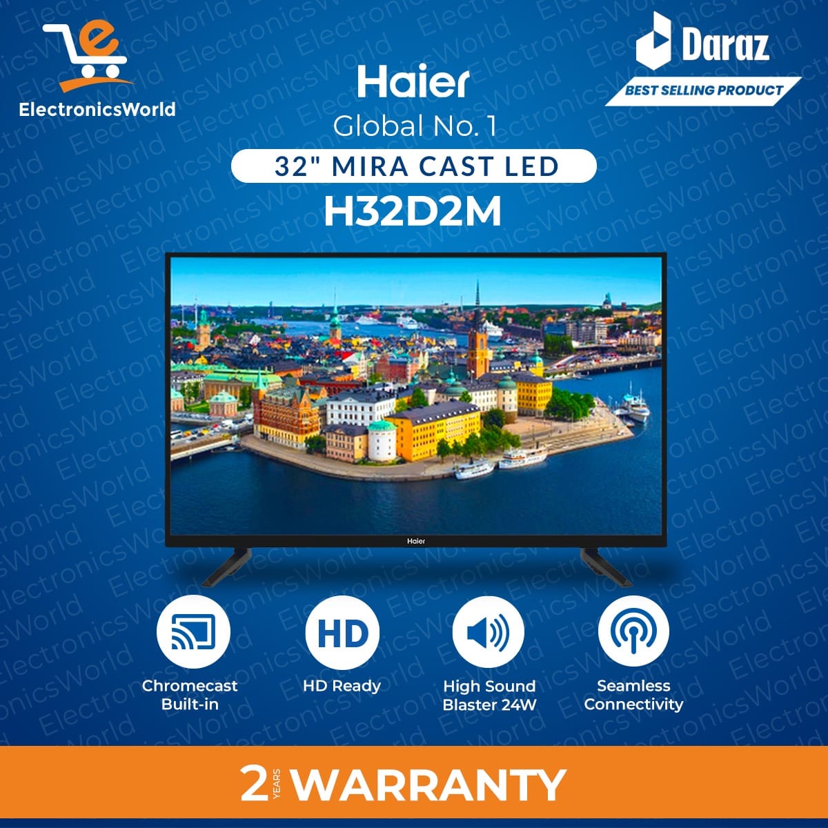 Haier 32" H-CAST LED/TV D2M Series/32D2M (Miracast Screen Mirroring/ Multi Pictures Mode/ Slim Bezel)/ 2 Years Warranty
