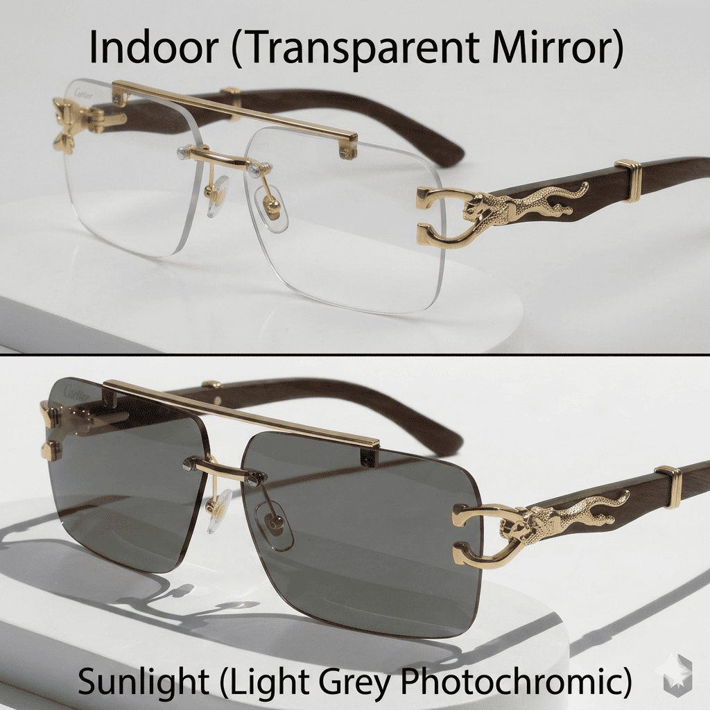 Bestwear.pk Luxury Solar Magic Cheetah Style Transition Sunglasses for Men & Women - All-Season High-Grade Resin Rimless Photochromic Transparent Eyewear Glasses for Girls & Boys - Unisex Frameless Fashion Color Changing Lens Shades for Ladies