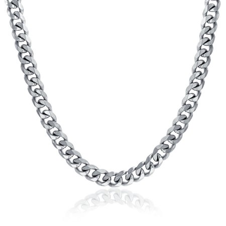 Set of Silver Stainless Steel Cuban Link Neck Chain and Wrist Bracelet Band for Men / Boys