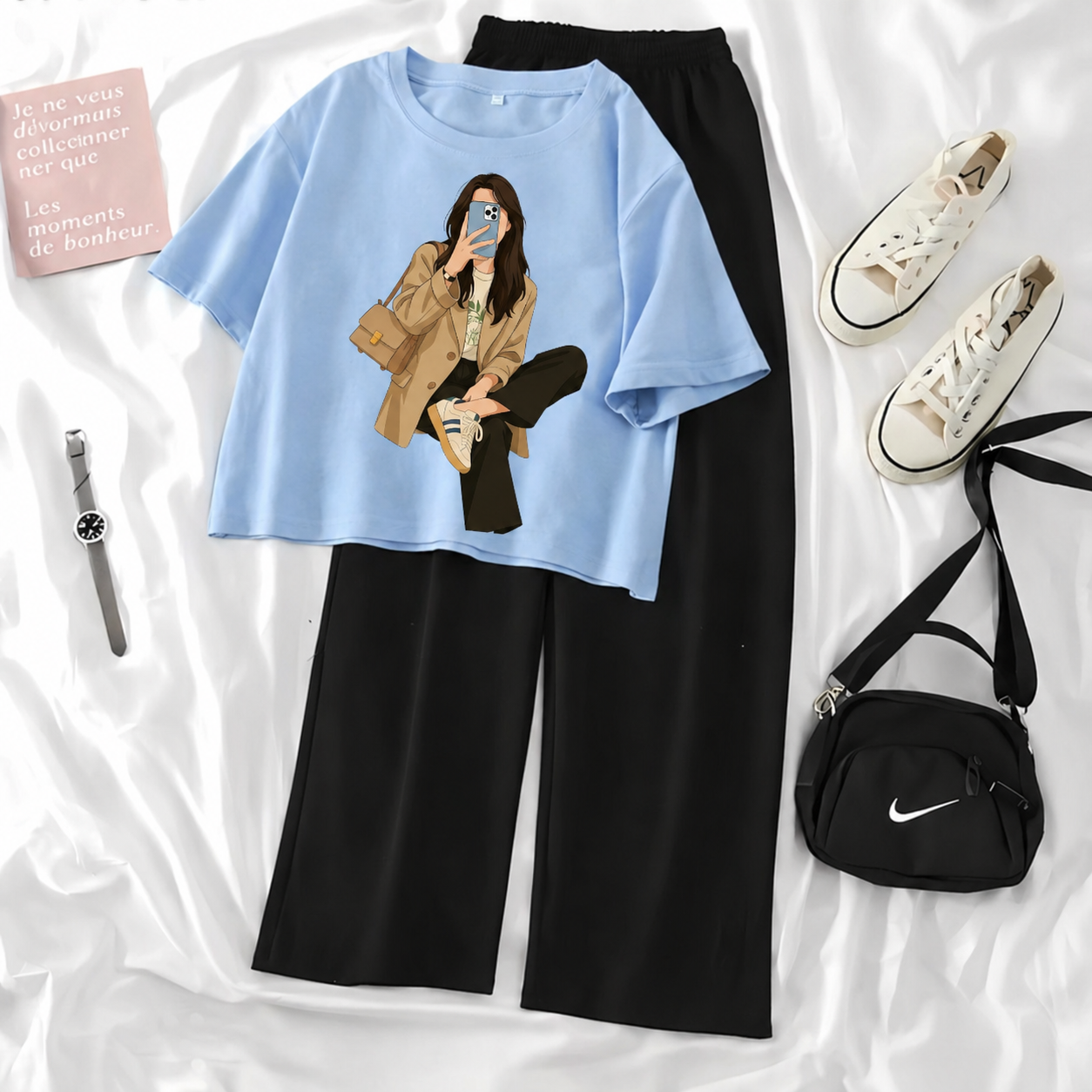 Palazzo Pants and Crop Top Set for Women  Summer High Quality Fabric Casual Short Sleeve Style Multiple Colors Available